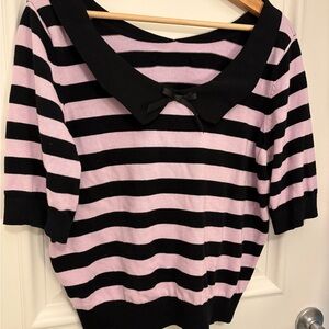 Collectif Black and Purple Striped Peter Pan Collar Sweater